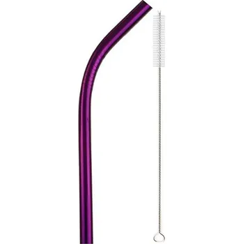 Nerezové široké brčko s kartáčkem | eko brčko, kovové brčko - 1ks fialový ohnutý