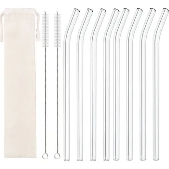 Skleněné smoothie brčko 20 cm průhledné | skleněné brčko, ekologické brčko - 8 ks ohnutých bílých