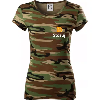 Dámské tričko Štosuj - Logo na prso + záda - Dámské maskáčové triko - 2XL ( Hnědý maskáč )