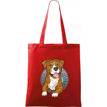 Nákupní taška Americký staford kreslený v kolečku (Pecka design) - Taška bavlněná - 42 x 38 cm ( Červená )