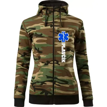 Dámská mikina Hvězda života - Plavčík - Dámská mikina trendy zipper s kapucí - 2XL ( Hnědý maskáč )