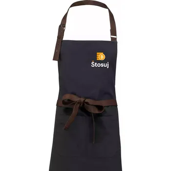 Kuchyňská zástěra Štosuj - Logo na prso + záda - Zástěra Vintage - Univerzální velikost ( Dřevěné uhlí )