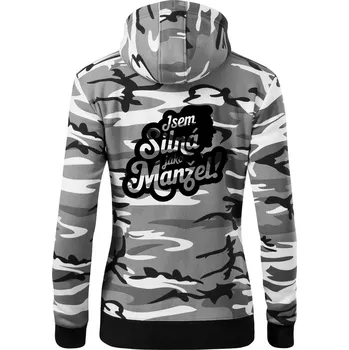 Dámská mikina Jsem silná jako manžel - Dámská mikina trendy zipper s kapucí - S ( Šedý maskáč )