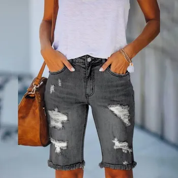 Dámské kraťasy Džínové šortky s vysokým pasem a rovným střihem Barva: Šedá, Velikost: S