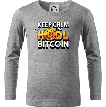 Chlapecké tričko 3D nápis Keep Calm and HODL Bitcoin - Triko dětské Long Sleeve - 134 cm/8 let ( Tmavě šedý melír )