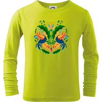 Dětská móda Folklor - dvě holubice - Triko dětské Long Sleeve - 146 cm/10 let ( Limetková )