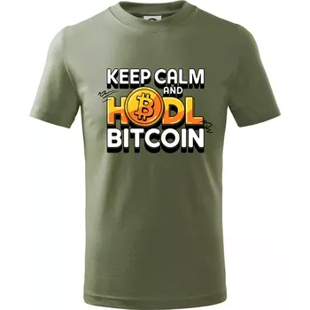 Chlapecké oblečení 3D nápis Keep Calm and HODL Bitcoin - Tričko dětské bavlněné - 104-110cm / 3-4 roky ( Khaki )
