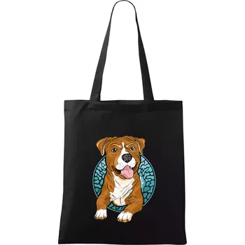 Nákupní taška Americký staford kreslený v kolečku (Pecka design) - Taška bavlněná - 42 x 38 cm ( Černá )