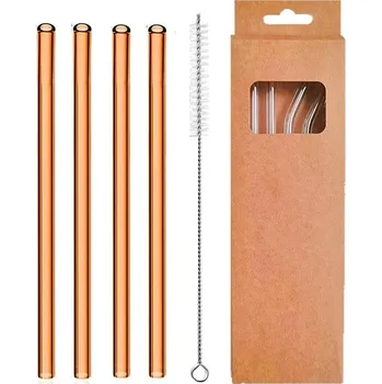 4 ks Skleněná brčka rovná i zahnutá | brčka, slámky - Amber Straight