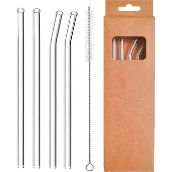 4 ks Skleněná ekologická brčka rovná i zahnutá | brčka, slámky - Transparentní smíšené