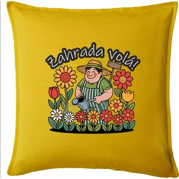 Polštář Zahrada volá - zahradník a slunečnice - Polštář 50x50 - 50x50 - Pouze potah ( Žlutá )