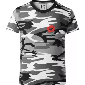 Chlapecké tričko Vlčí mák kreslený na prsu - Dětské maskáčové triko - 104-110cm / 3-4 roky ( Šedý maskáč )