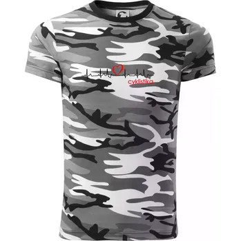 Pánské tričko Moje srdce bije pro cyklistiku - Army CAMOUFLAGE - XS ( Šedý maskáč )