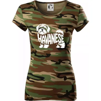 Dámské tričko Havanese nápis v těle - Dámské maskáčové triko - 2XL ( Hnědý maskáč )