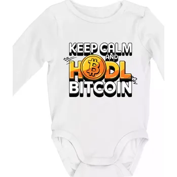 3D nápis Keep Calm and HODL Bitcoin - Body kojenecké s dlouhým rukávem - Dlouhý r. 3-6 měs ( Bílá )