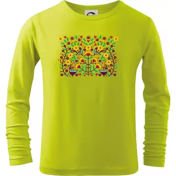 Chlapecké tričko Folklor - barevně kvetiny obdélník - Triko dětské Long Sleeve - 134 cm/8 let ( Limetková )