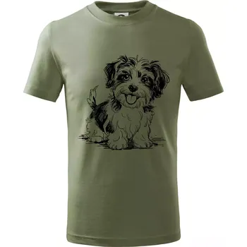 Dětská móda Havanský psík skica - Tričko dětské bavlněné - 146 cm/10 let ( Khaki )