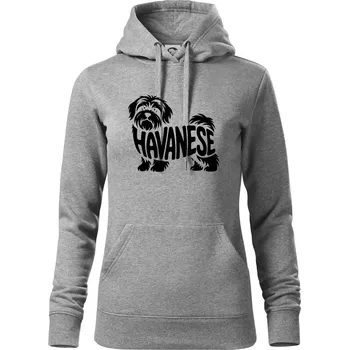 Dámská mikina Havanese nápis v těle - Mikina dámská Cape s kapucí - L ( Tmavě šedý melír )