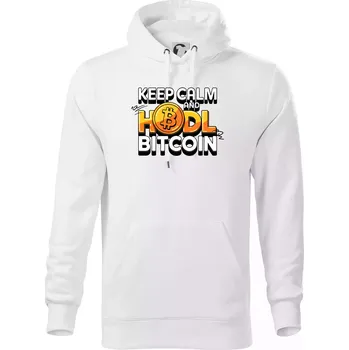 Pánská mikina 3D nápis Keep Calm and HODL Bitcoin - Mikina pánská Cape s kapucí - 5XL ( Bílá )