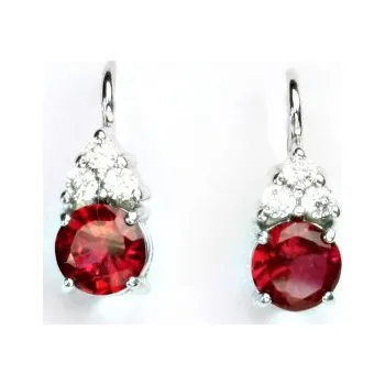Náušnice Stříbrné náušnice, zirkony čiré a rubín 6 mm - VE 168