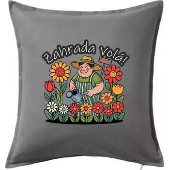 Polštář Zahrada volá - zahradník a slunečnice - Polštář 50x50 - 50x50 - Pouze potah ( Tmavě šedý melír )