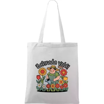 Nákupní taška Zahrada volá - zahradník a slunečnice - Taška bavlněná - 42 x 38 cm ( Bílá )