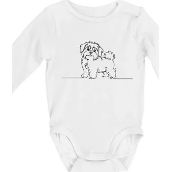 Kojenecký body Havanský psík linka jedním tahem - Body kojenecké s dlouhým rukávem - Dlouhý r. do 3 měs ( Bílá )