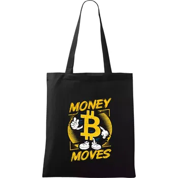 Nákupní taška Money moves bitcoin mascot - Taška bavlněná - 42 x 38 cm ( Černá )