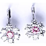 Zlaté náušnice kytičky, zirkony čiré a pink, bílé i žluté zlato - VE 24