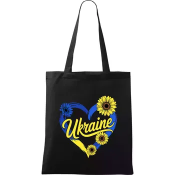 Nákupní taška Ukraine - srdce se slunečnicemi - Taška bavlněná - 42 x 38 cm ( Černá )