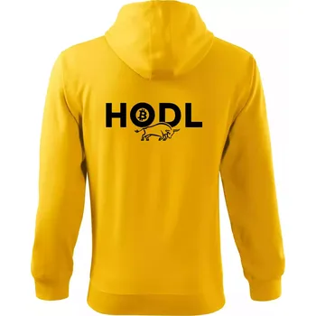 Pánská mikina Hodl, nápis a býk - Mikina s kapucí na zip trendy zipper - M ( Žlutá )