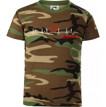 Chlapecké tričko Moje srdce bije pro cyklistiku - Dětské maskáčové triko - 104-110cm / 3-4 roky ( Hnědý maskáč )