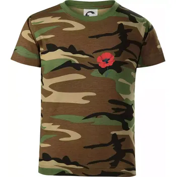 Chlapecké tričko Vlčí mák kreslený na prsu - Dětské maskáčové triko - 146 cm/10 let ( Hnědý maskáč )