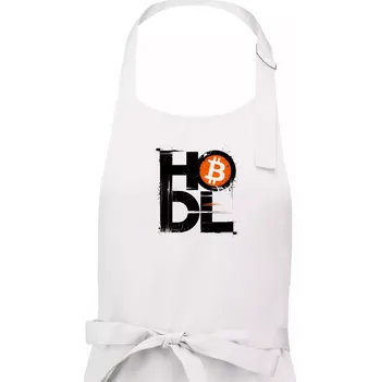 Kuchyňská zástěra Hodl velký nápis a logo BTC - Pánská zástěra na vaření - Univerzální velikost ( Bílá )