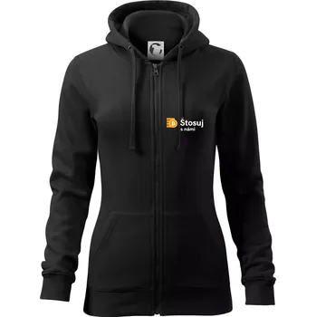 Dámská mikina Štosuj s námi - logo na prsu - Dámská mikina trendy zipper s kapucí - XL ( Černá )