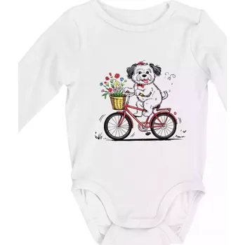 Havanský psík na kole - Body kojenecké s dlouhým rukávem - Dlouhý r. do 3 měs ( Bílá )