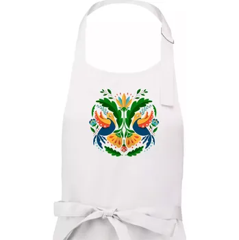 Kuchyňská zástěra Folklor - dvě holubice - Dámská zástěra na vaření - Univerzální velikost ( Bílá )