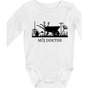 Kojenecký body Můj doktor - zahrada - Body kojenecké s dlouhým rukávem - Dlouhý r. do 3 měs ( Bílá )