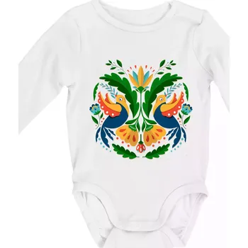 Kojenecký body Folklor - dvě holubice - Body kojenecké s dlouhým rukávem - Dlouhý r. do 3 měs ( Bílá )