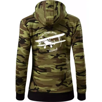 Dámská mikina Still Plays With Planes - Dámská mikina trendy zipper s kapucí - S ( Zelený maskáč )