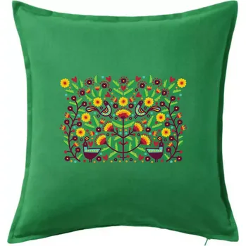 Polštář Folklor - barevně kvetiny obdélník - Polštář 50x50 - 50x50 - Pouze potah ( Středně zelená )