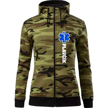 Dámská mikina Hvězda života - Plavčík - Dámská mikina trendy zipper s kapucí - S ( Zelený maskáč )