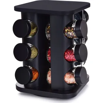 Kořenka CAROUSEL | kořenkový kolotoč černý | 12 kořenek | 3patrový otočný stojan na koření 360° Dedra