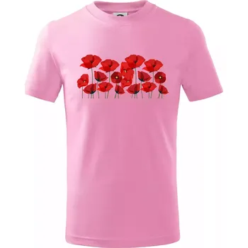 Vlčí mák v řadě - Tričko dětské bavlněné - 104-110cm / 3-4 roky ( Růžová )