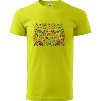 Folklor - barevně kvetiny obdélník - Klasické pánské triko vyšší gramáže - S ( Limetková )