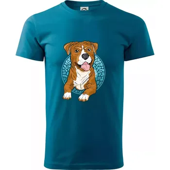 Americký staford kreslený v kolečku (Pecka design) - Klasické pánské triko vyšší gramáže - M ( Petrolejová )