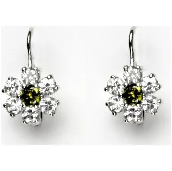 Náušnice Zlaté náušnice kytička, zirkony čiré a olivín, bílé i žluté zlato - VE 24