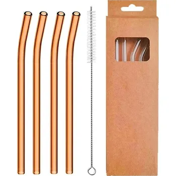 4 ks Skleněná brčka rovná i zahnutá | brčka, slámky - Jantarové zakřivení