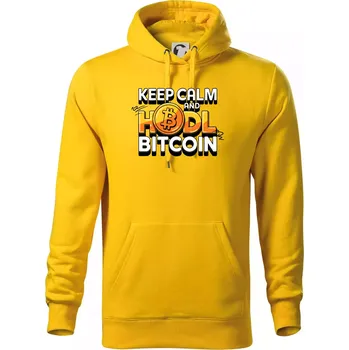 Pánská mikina 3D nápis Keep Calm and HODL Bitcoin - Mikina pánská Cape s kapucí - 4XL ( Žlutá )