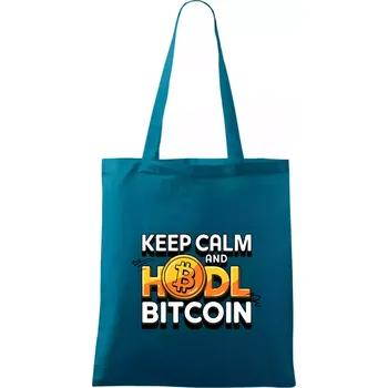 Nákupní taška 3D nápis Keep Calm and HODL Bitcoin - Taška bavlněná - 42 x 38 cm ( Petrolejová )
